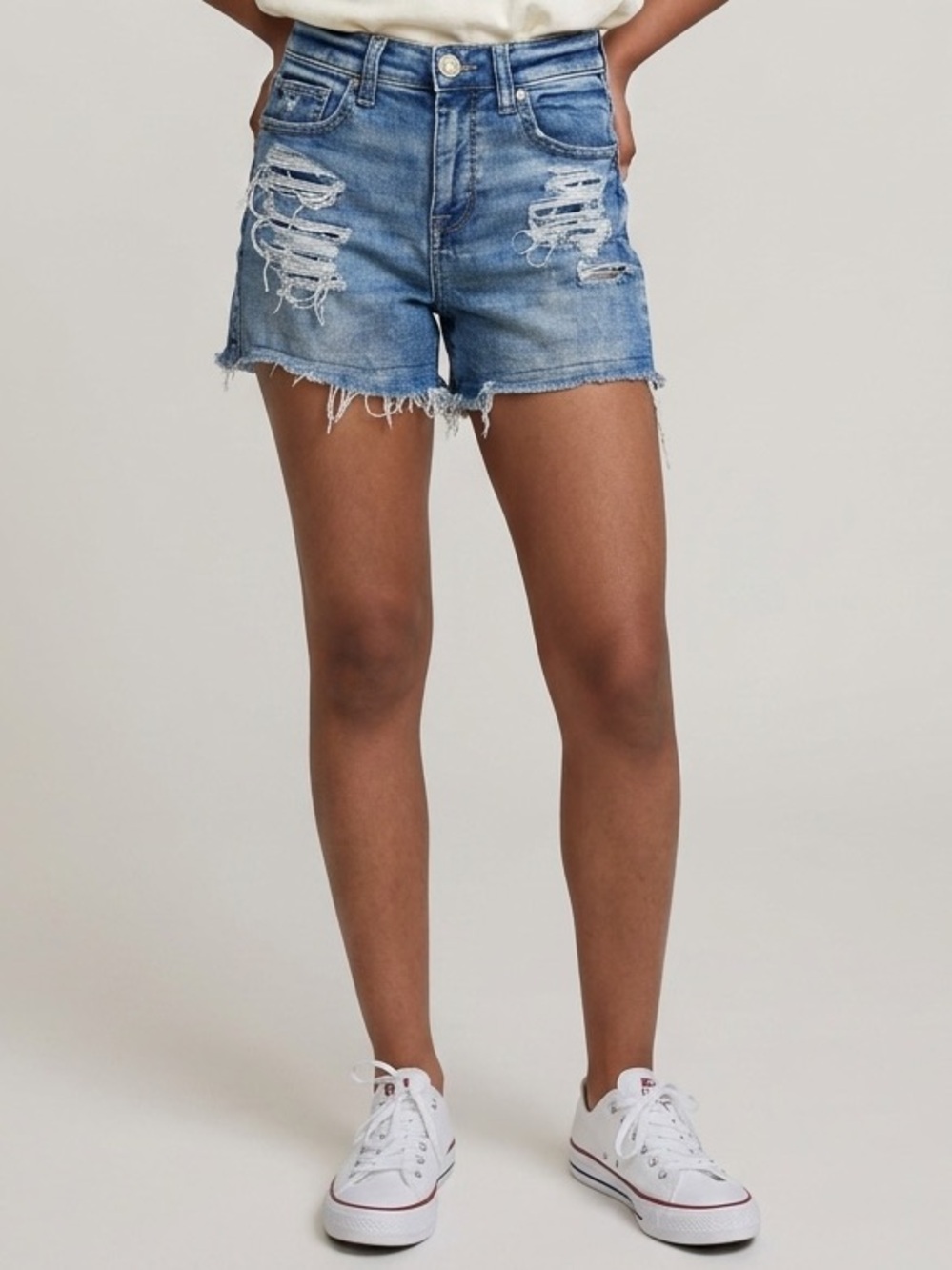American Eagle Next Level Stretch Distressed Jean Shorts Womens 2 Blue Frayed - Picture 1 of 11